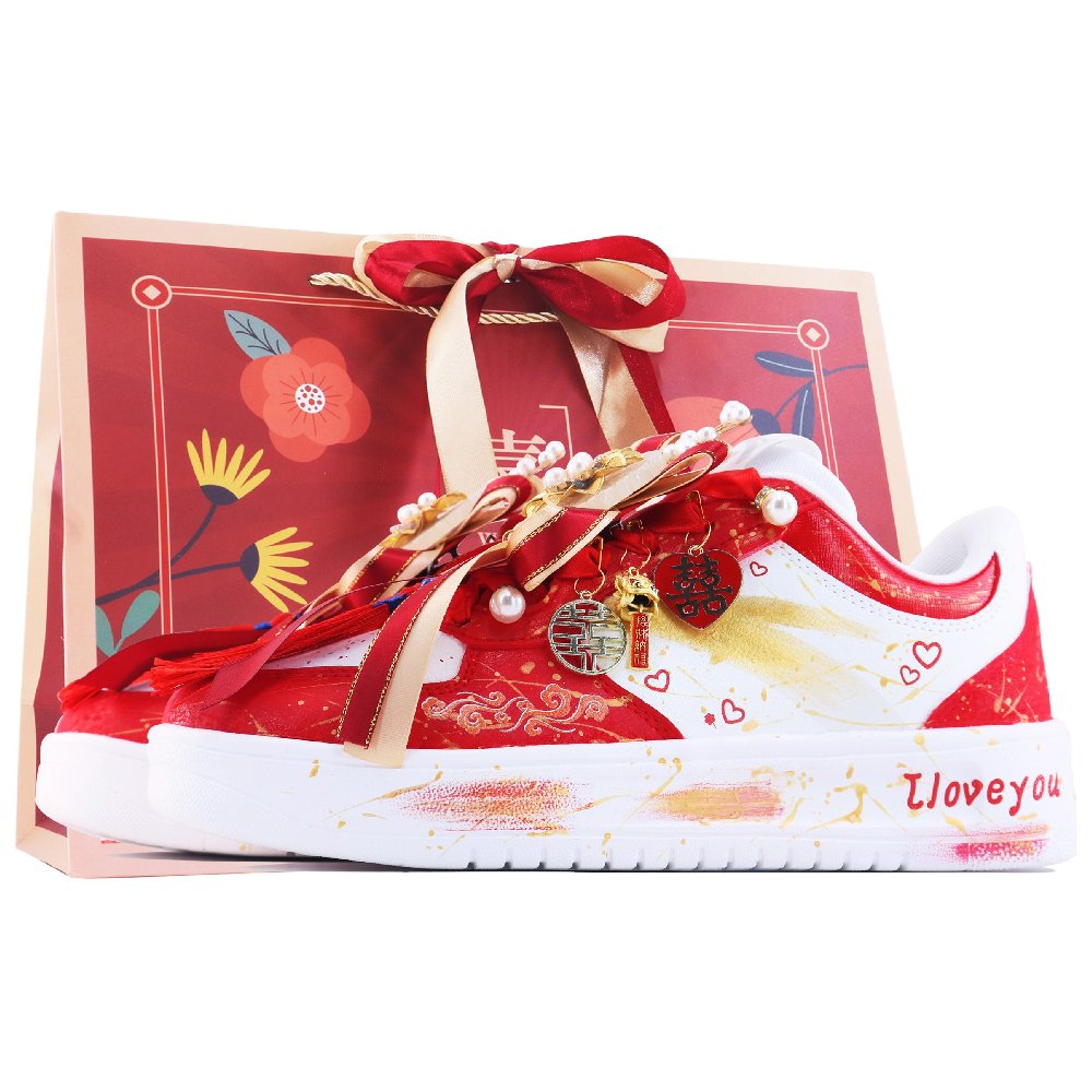 Anta Relaxed Slip Resistant Cushioning And Breathable Low Top Skateboard Shoes Men's White Red Gold