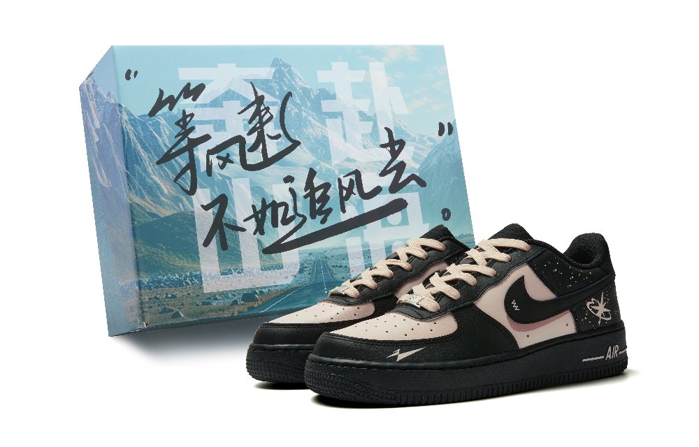Nike Air Force 1 Anti Slip Wear Resistant Low Top Skateboard Shoes Women's Black Pink