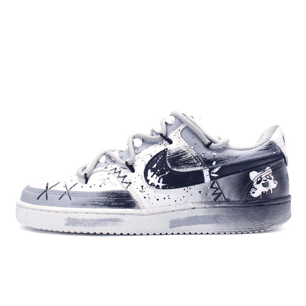 Nike Court Vision Graffiti Panda Anti-Slip Wear-Resistant Low-Top Skateboard Shoes Men's Black Gray