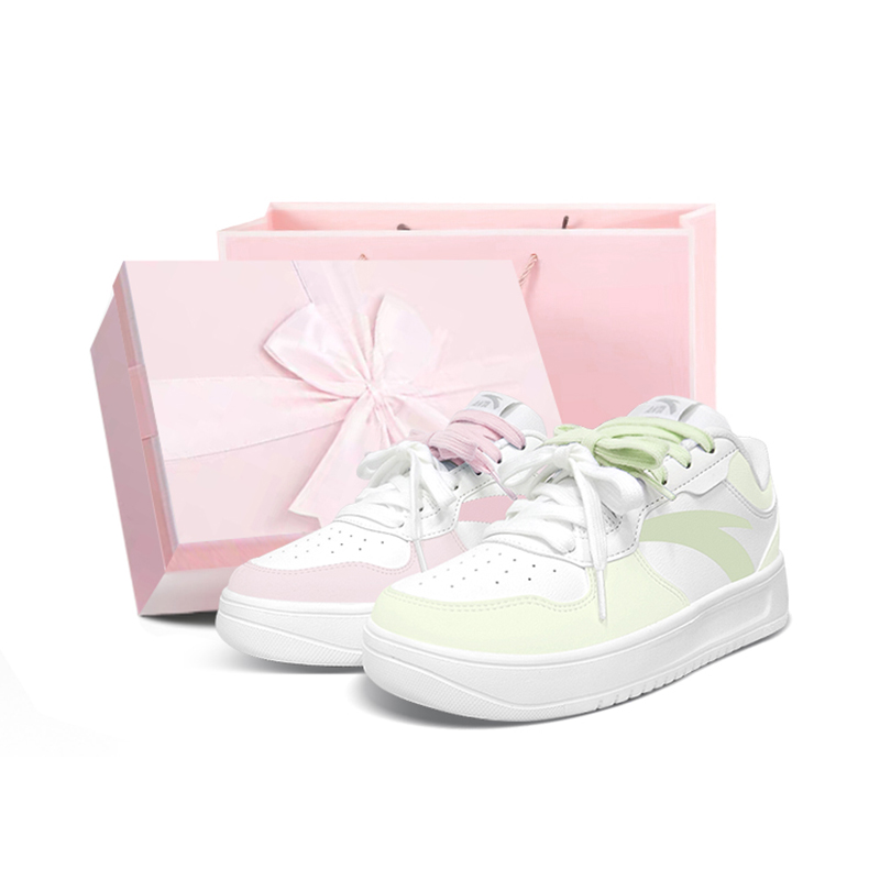 Anta Relaxed Anti Slip Wear Resistant Low Top Skateboard Shoes Unisex Green Pink Mismatched