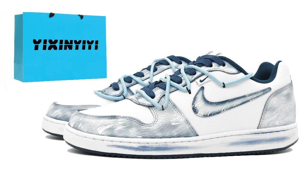 Nike EBERNON Abrasion Resistant Low Top Skateboard Shoes Men's White Blue