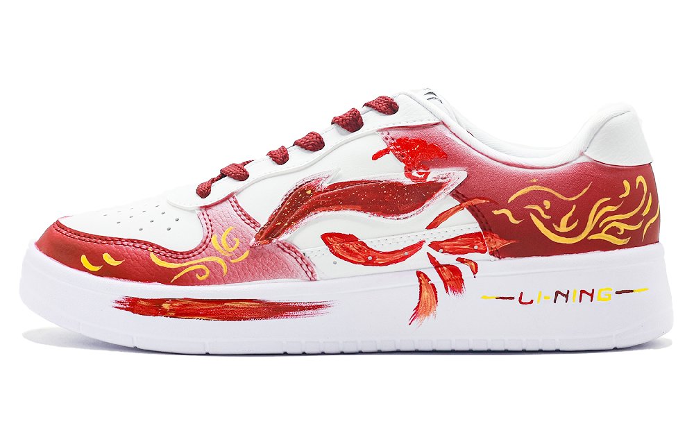LiNing Pontoon Boats Slip Resistant, Abrasion Resistant, Breathable Low Top Skateboard Shoes Men's White Red