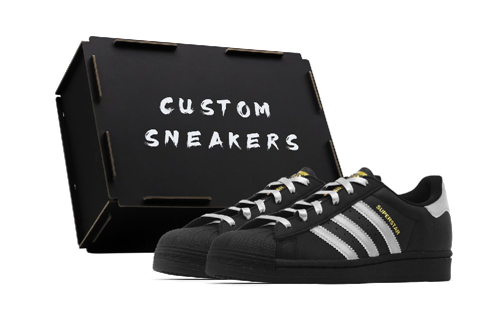 Adidas Originals SUPERSTAR Black Silver Slip-Resistant Low-Top Skateboard Shoes Unisex Black Silver