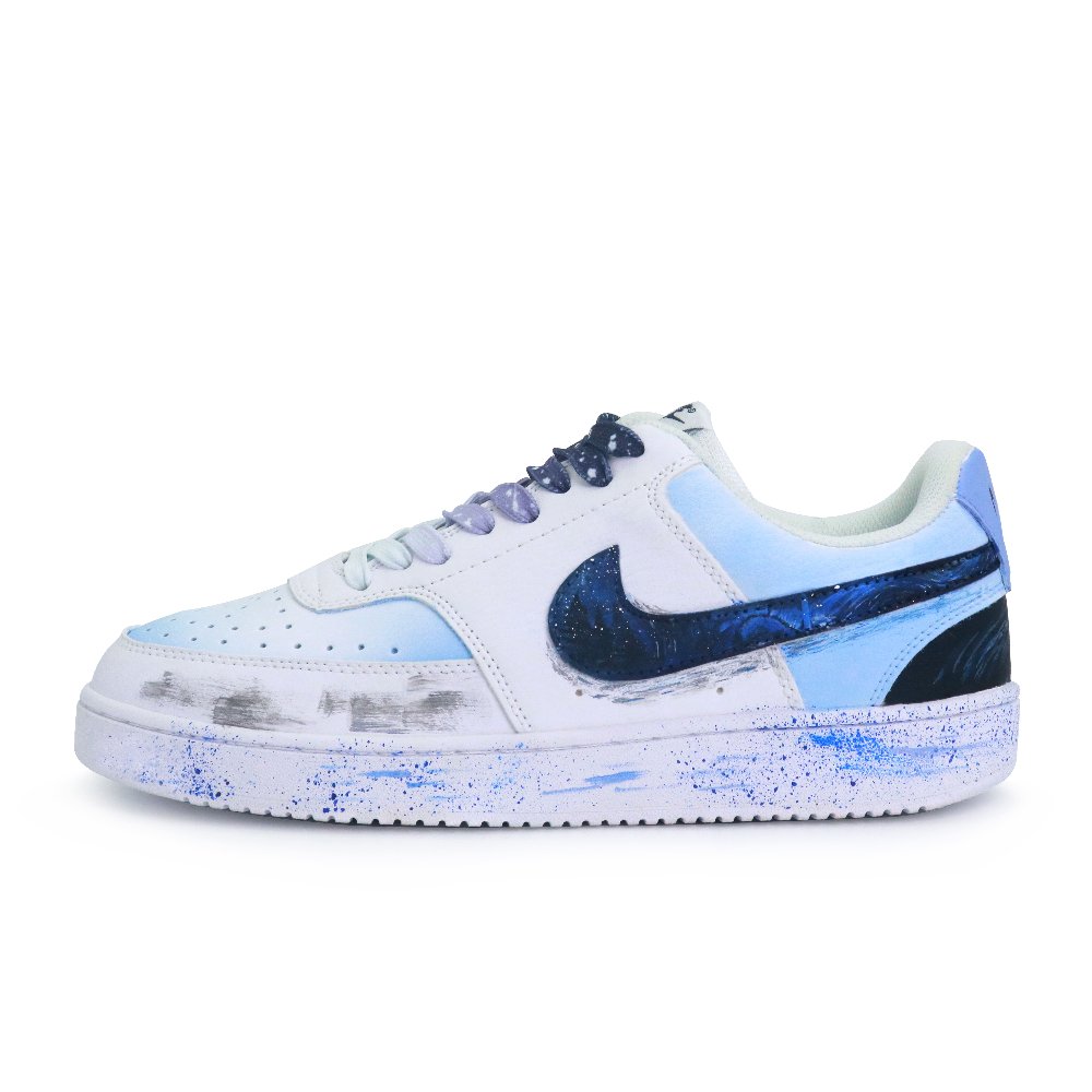 Nike Court Vision 1 Lightweight And Breathable Low-Top Skateboard Shoes Men's Black White Blue