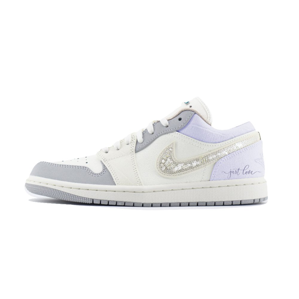 Jordan Air Jordan 1 Creative Art Abrasion Resistant Low Top Vintage Basketball Shoes Women's White Purple