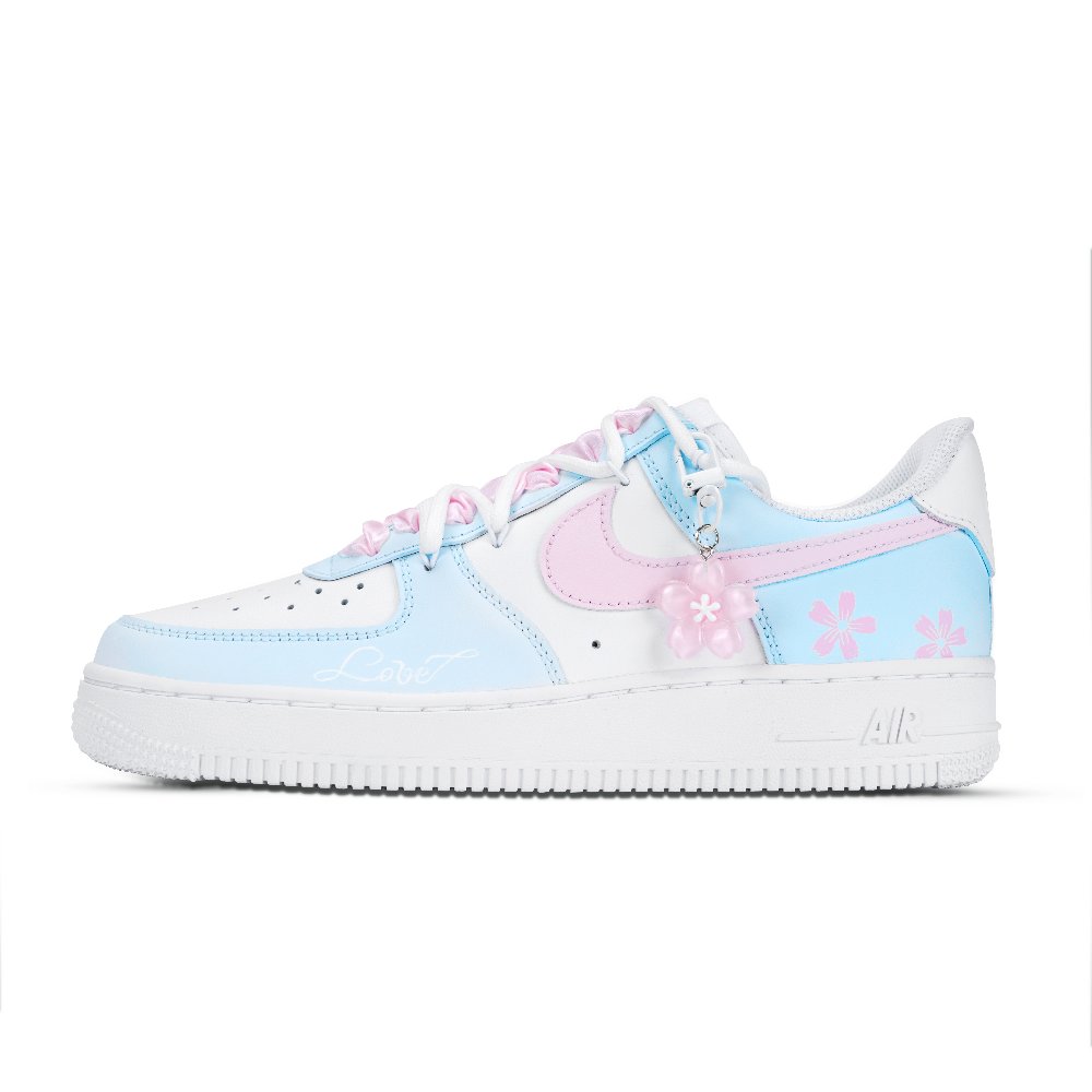 Nike Air Force 1 Low Top Skateboard Shoes Women's Pink Blue