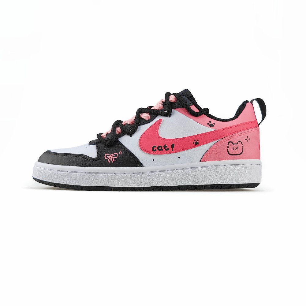 Nike Court Borough Low Anti-Slip And Wear-Resistant Lightweight Low-Top Skateboard Shoes GS Black Pink