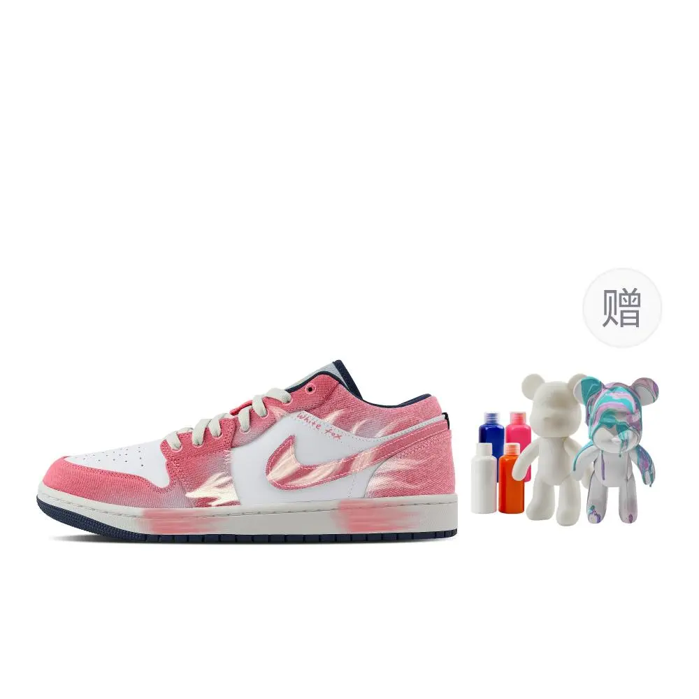 Jordan Air Jordan 1 Tail Fox, Fluid Bear Abrasion Resistant Low top Vintage Basketball Shoes Men's Pink White