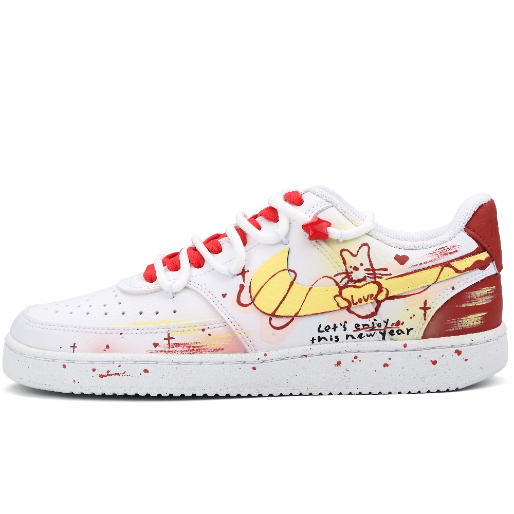 Nike Court Vision 1 Anti-Slip Wear-Resistant Low-Top Skateboard Shoes Men's White Red Yellow
