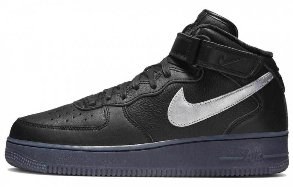 Nike Air Force 1 Mid Prm Black Metallic Silver