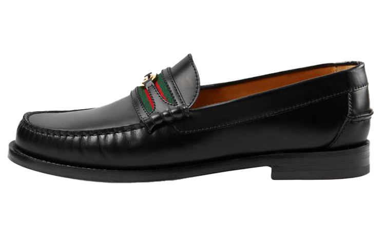 GUCCI Interlocking G Loafers Black Green Red Web