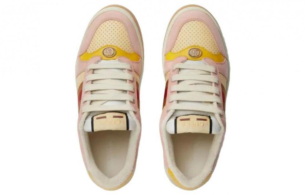 GUCCI Screener Low-Top Stylish Skateboarding Shoes Women's Pink Yellow Brown