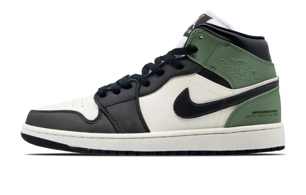 Jordan Air Jordan 1 Cushioning Anti-Slip And Wear-Resistant Mid-Top Vintage Basketball Shoes Women's Black Green