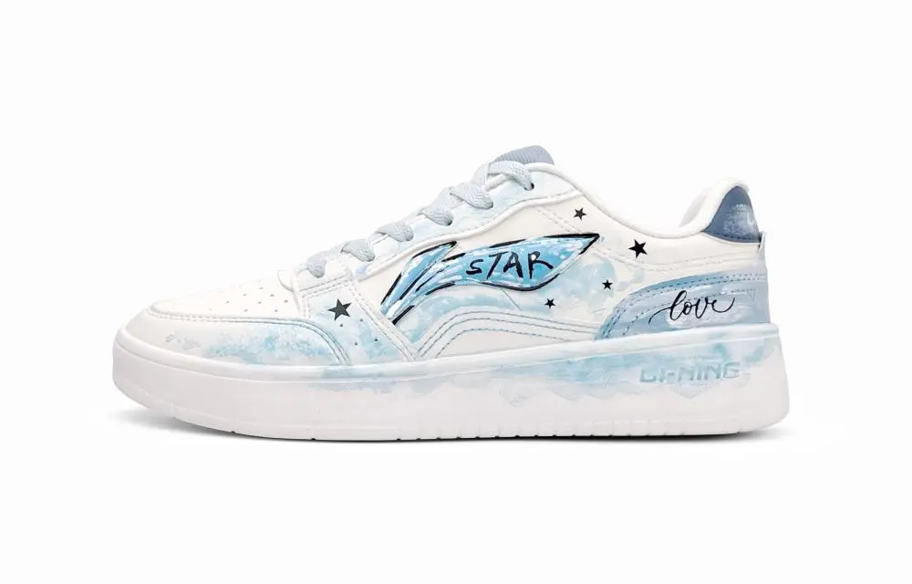LiNing Acer Truncatum Anti Slip And Wear Resistant Height Increasing Low top Skateboard Shoes Men's Blue White