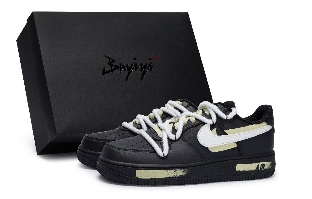 Nike Air Force 1 Low-Top Skateboard Shoes Unisex Black And White Rice Yellow
