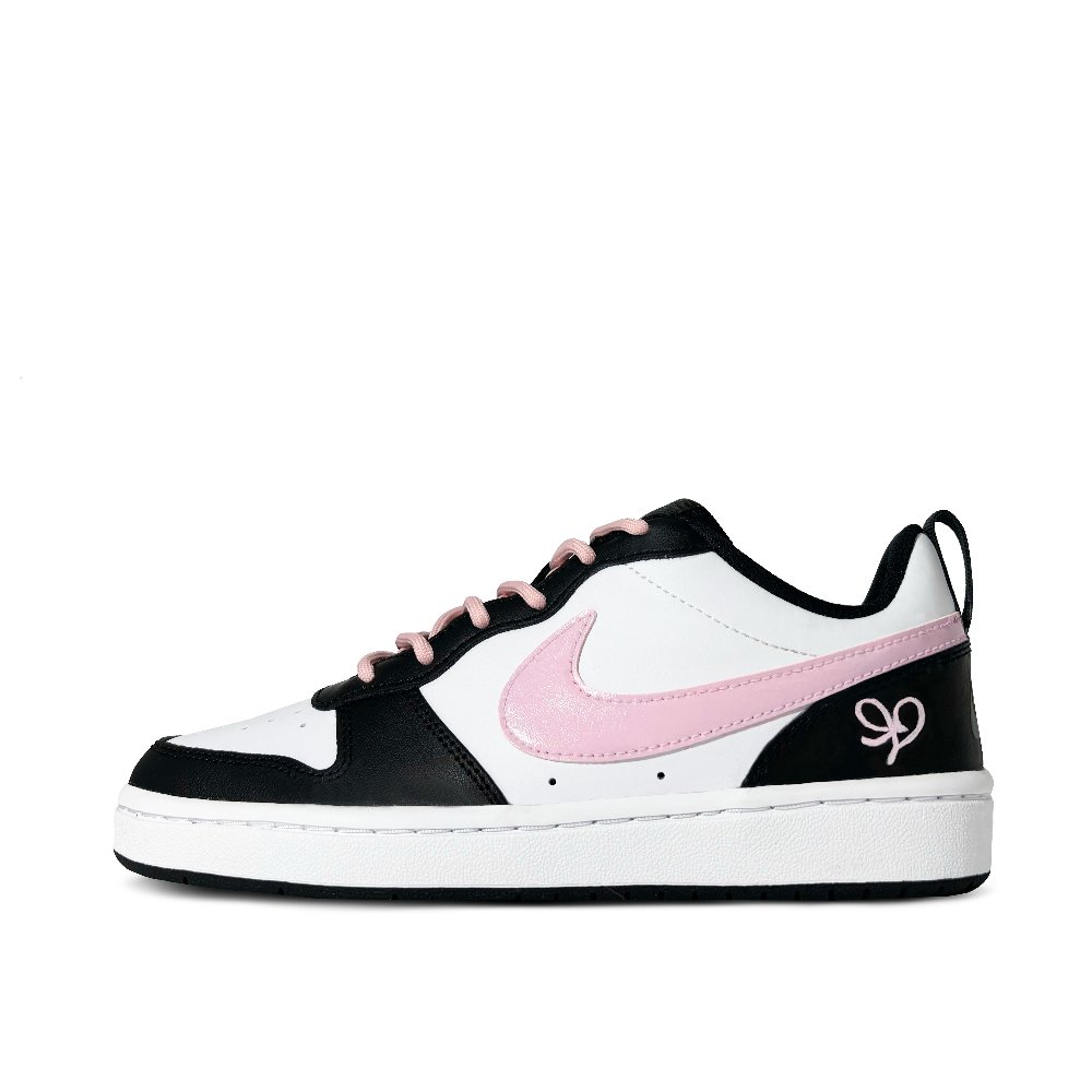 Nike Court Borough Pink Heart Low-Top Skateboard Shoes GS Black White Pink