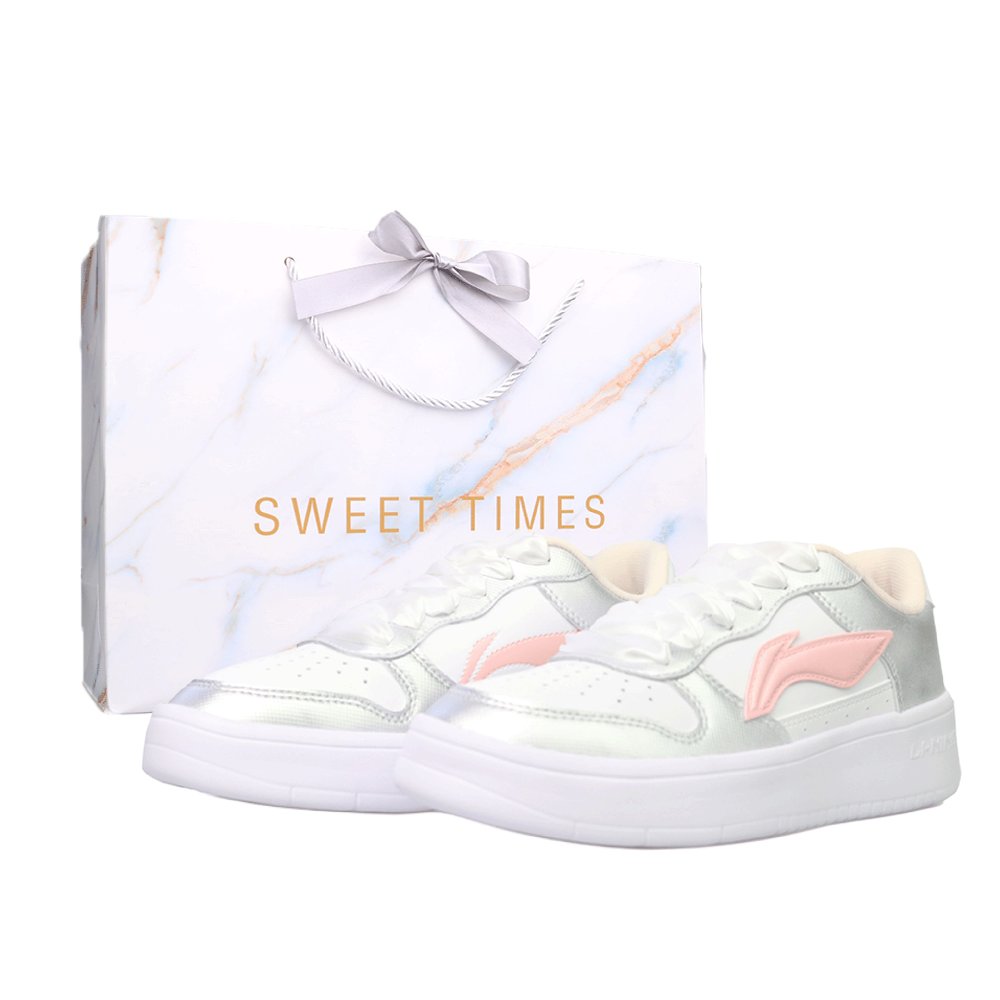 LiNing Pontoon Boats Slip Resistant And Breathable Low Top Skateboard Shoes Women's Silver Pink