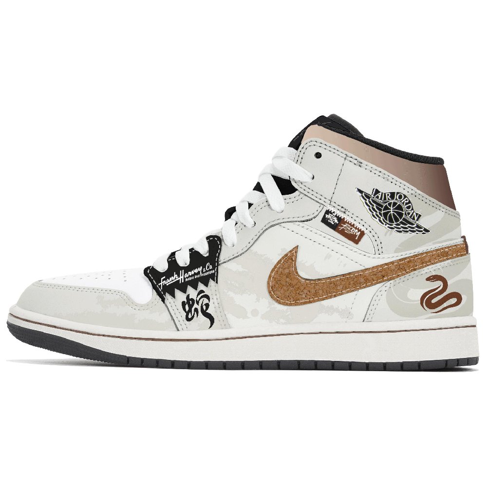 Jordan Air Jordan 1 Abrasion Resistant Slip Resistant Mid Top Vintage Basketball Shoes Men's Ecru