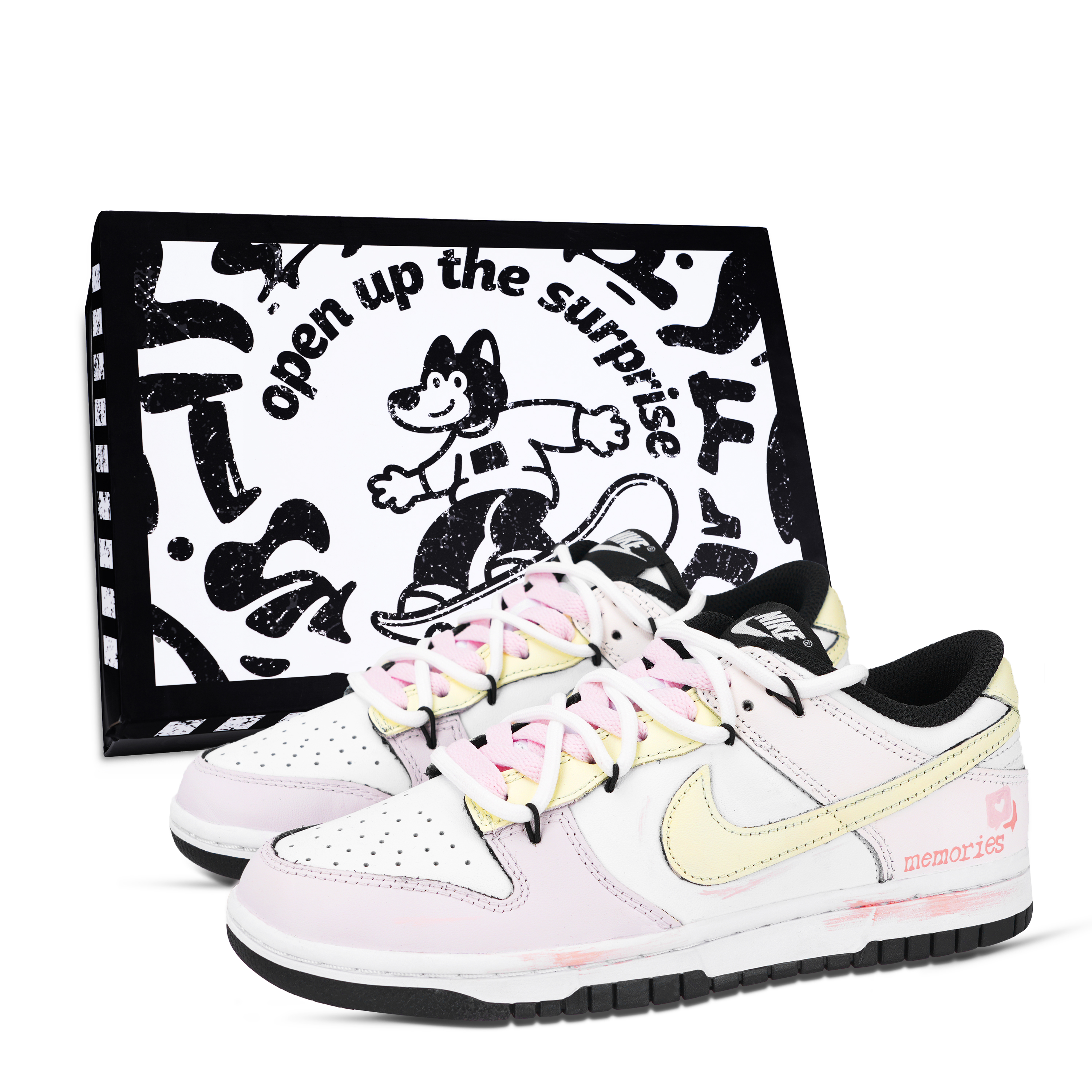 Nike Dunk Full Of Memories Abrasion Resistant Low top Skateboard Shoes Unisex Yellow Pink White