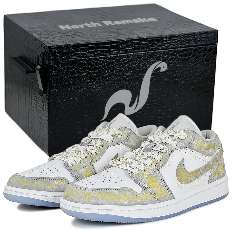 Jordan Air Jordan 1 Wear resistant And Lightweight Low top Vintage Basketball Shoes Unisex Gold Gray