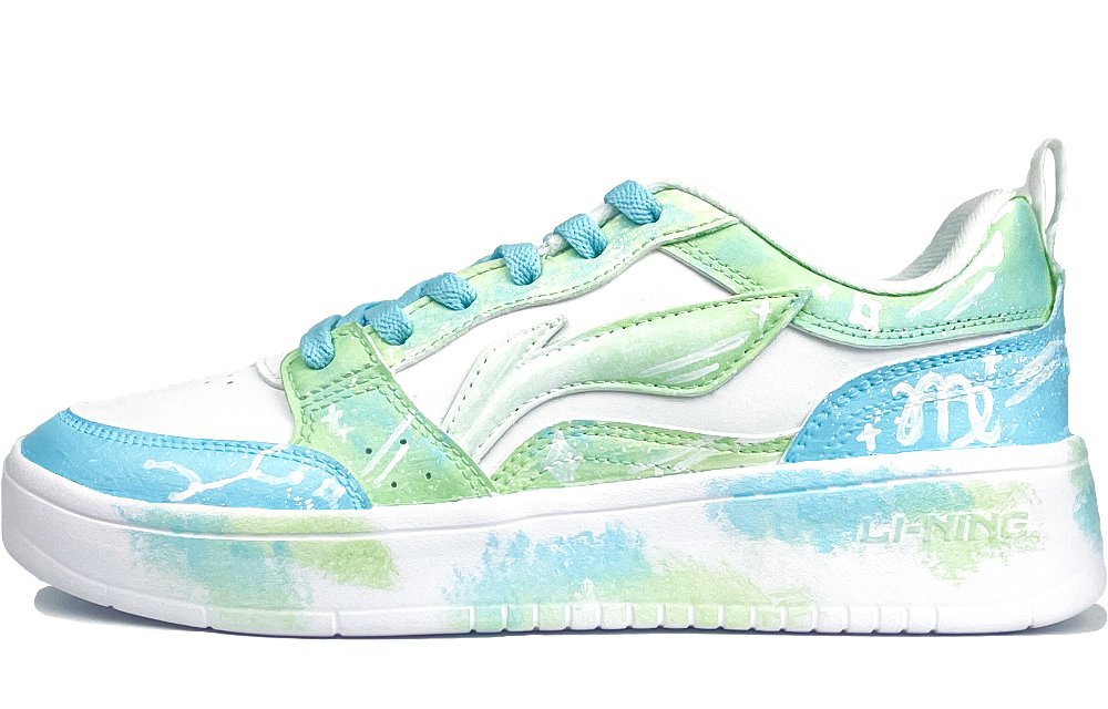 LiNing Slip-Resistant Cushioning Abrasion-Resistant Low-Top Skateboard Shoes Women's White Green Blue