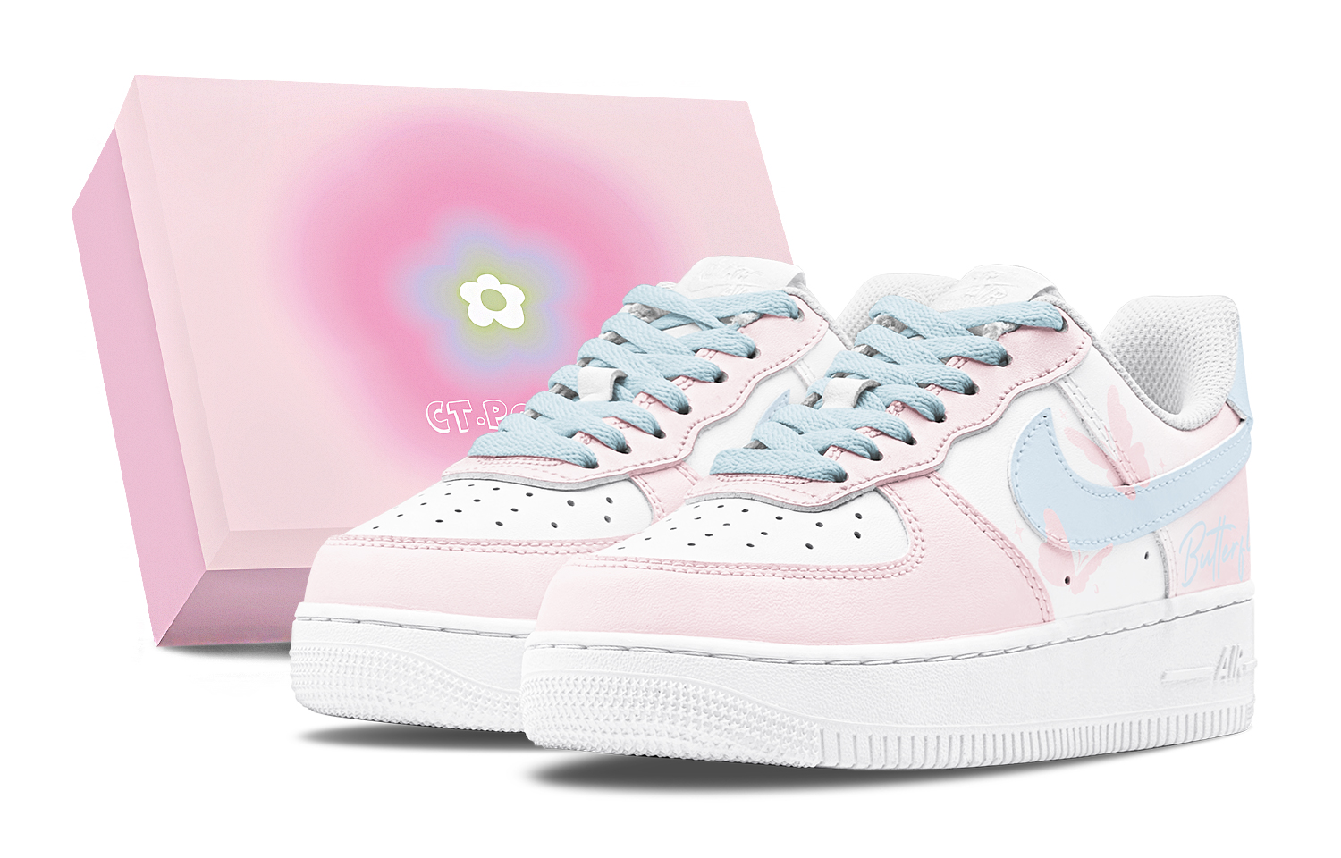Nike Air Force 1 Air Force 1 Abrasion Resistant Low top Skateboard Shoes Women's Blue Pink