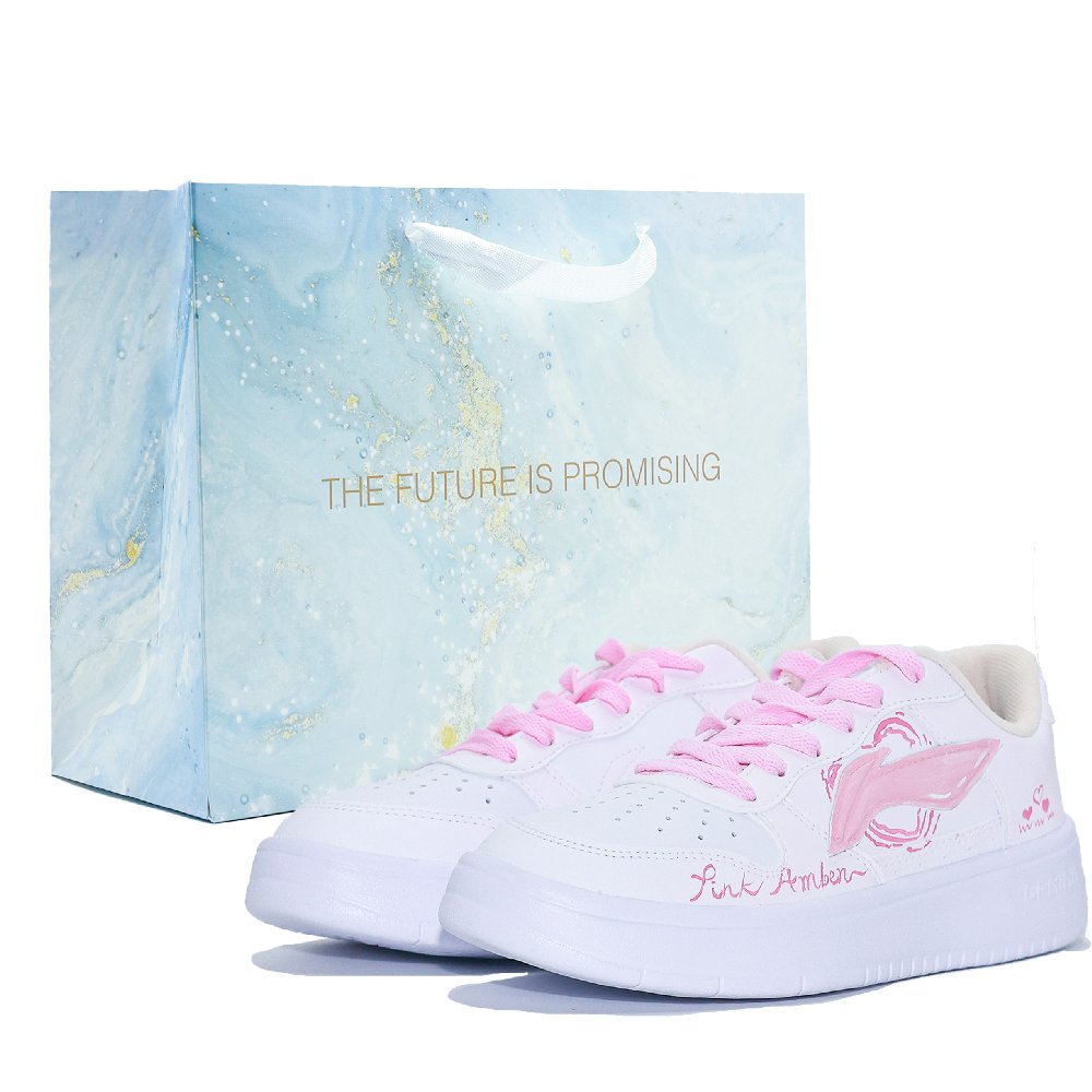 LiNing Pontoon Boats Slip Resistant, Abrasion Resistant, Breathable Low Top Skateboard Shoes Women's White Pink