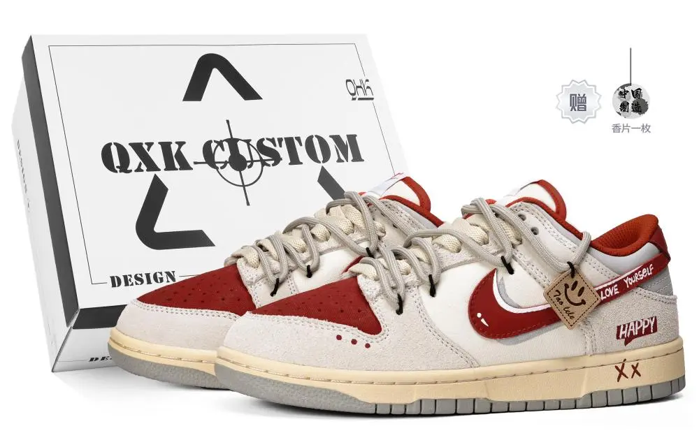 Nike Dunk Bordeaux Red, Special Shoe Box Slip Resistant Abrasion Resistant Low top Skateboard Shoes Unisex Gray Red