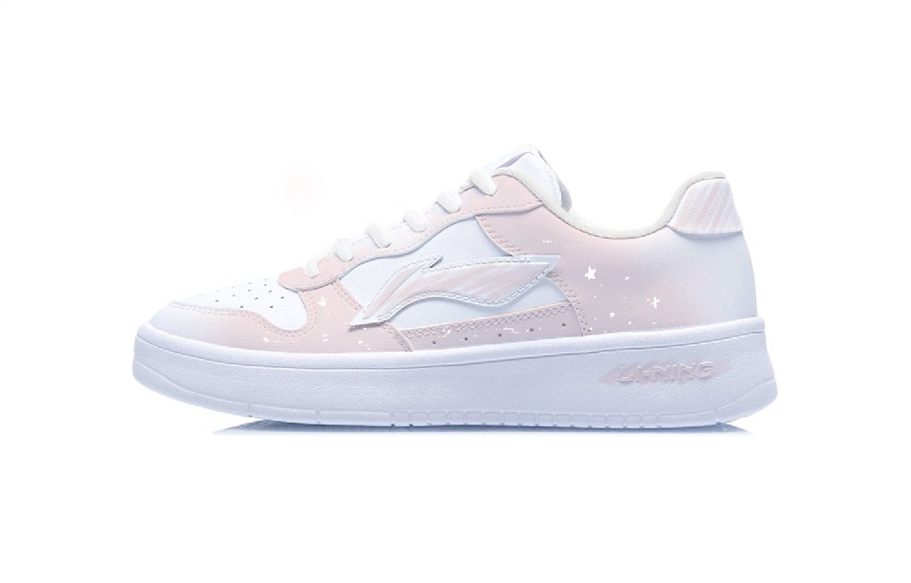 LiNing Pontoon Boats Anti Slip Wear Resistant Low Top Skateboard Shoes Women's Pink White