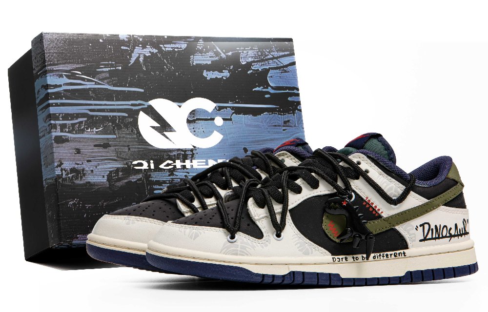 Nike Dunk Low-Profile Dragon Special Shoe Box Anti-Slip Wear-Resistant Low-Top Skateboard Shoes Men's Black White Green