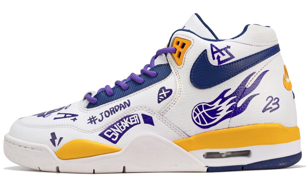 Nike Flight Legacy Anti-Slip Wear-Resistant Low-Top Vintage Basketball Shoes Men's White Purple Yellow