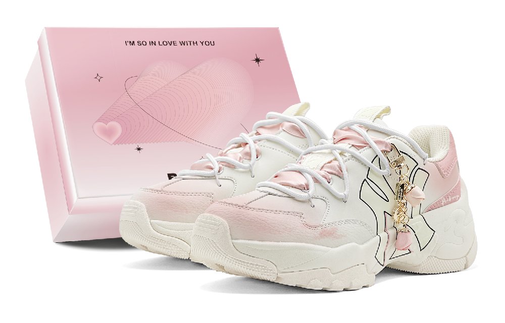 MLB Big Ball Chunky Rose Promise Vintage Wear-Resistant Height Increasing Low-Top Chunky Sneakers Unisex Pink White