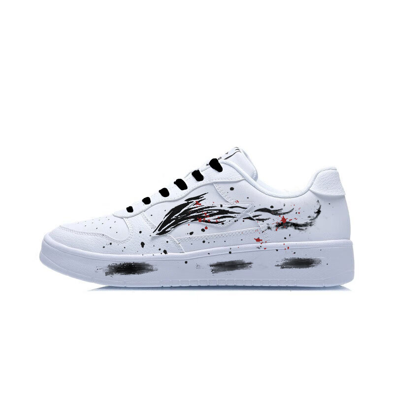 LiNing Pontoon Boats Wear resistant And Lightweight Low Top Skateboard Shoes Unisex Black White