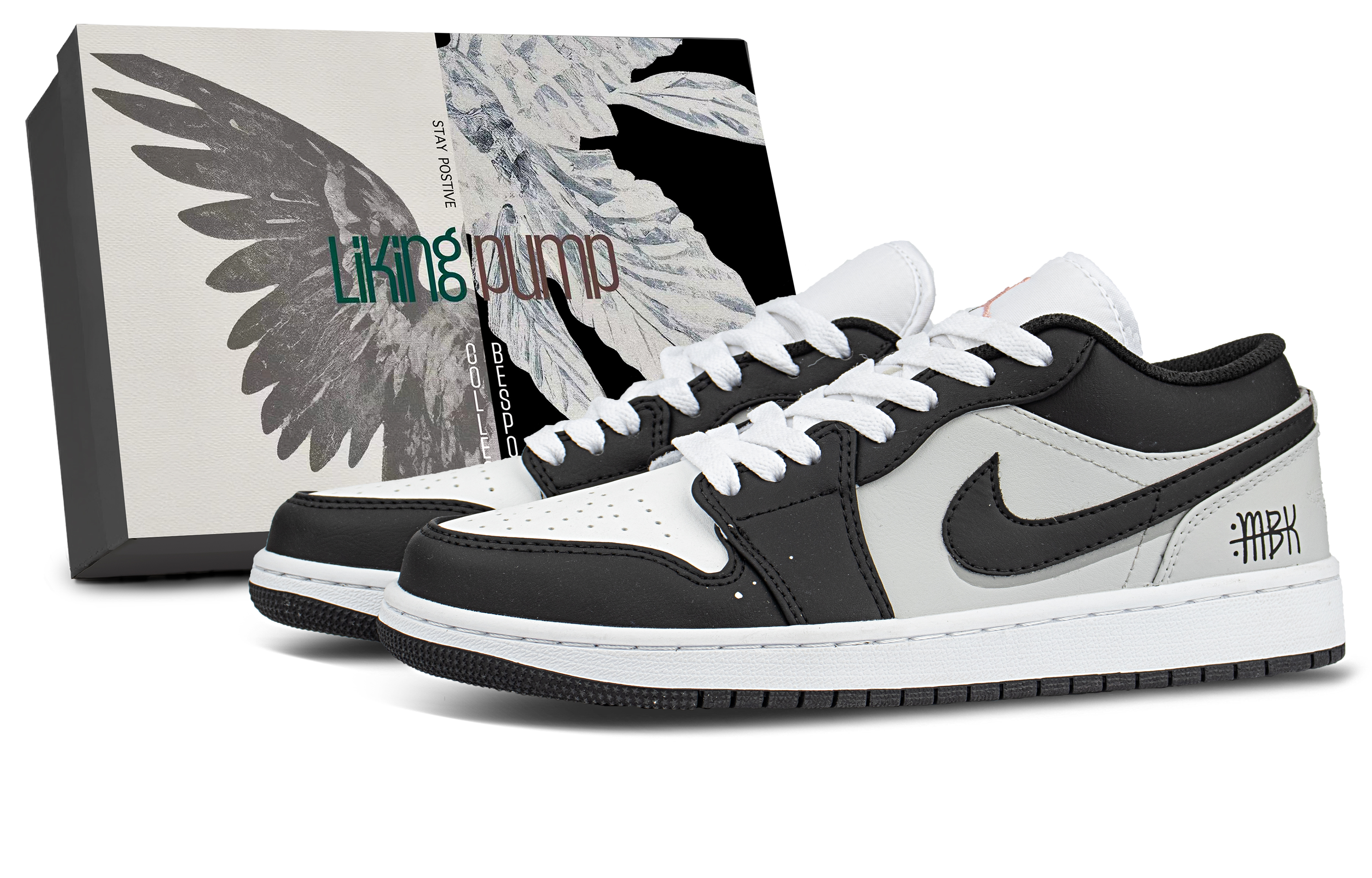 Jordan Air Jordan 1 Cushioning, Wear Resistant Low top Vintage Basketball Shoes Unisex Gray White Black