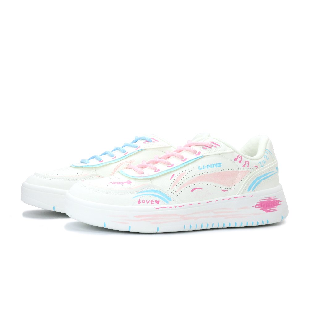 LiNing Su Abrasion Resistant Breathable Coverage Low Top Skateboard Shoes Women's Pink Blue Mismatched