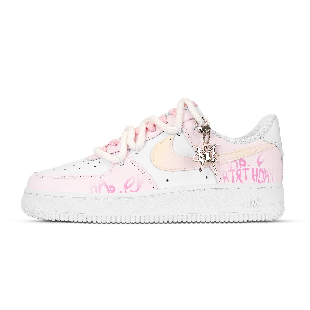Nike Air Force 1 City Of Butterfly Love Abrasion Resistant Low Top Skateboard Shoes Unisex Pink White