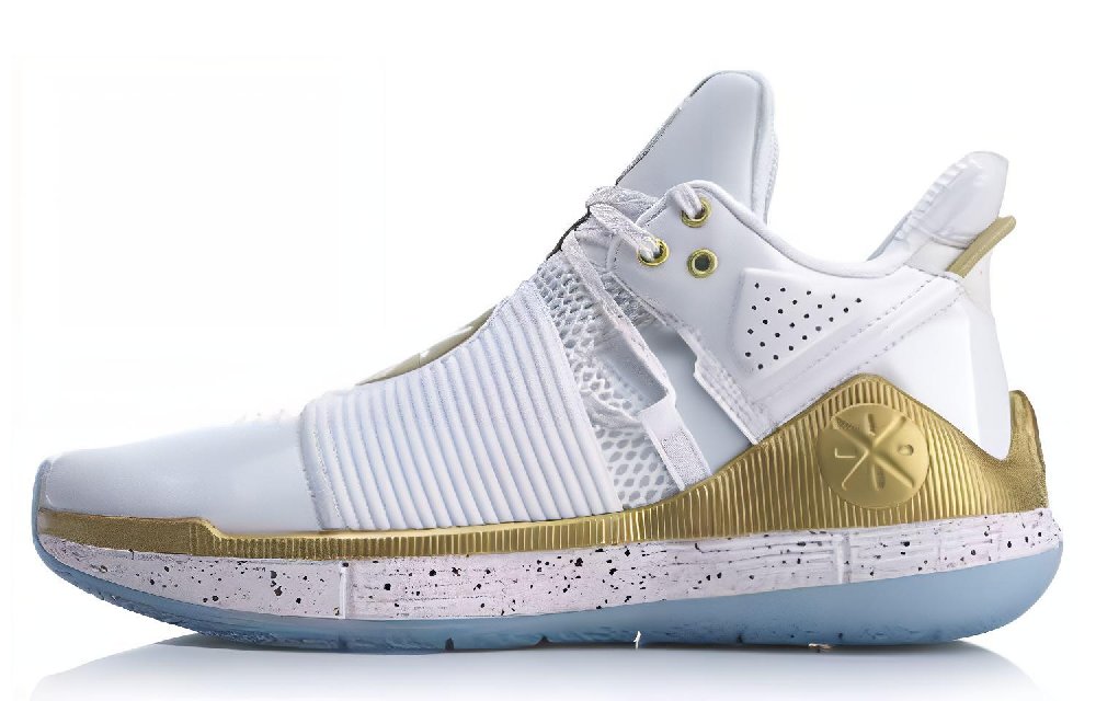 LiNing Shadow Cushioning Anti-Slip And Wear-Resistant Mid-Top Basketball Shoes Men's White Gold