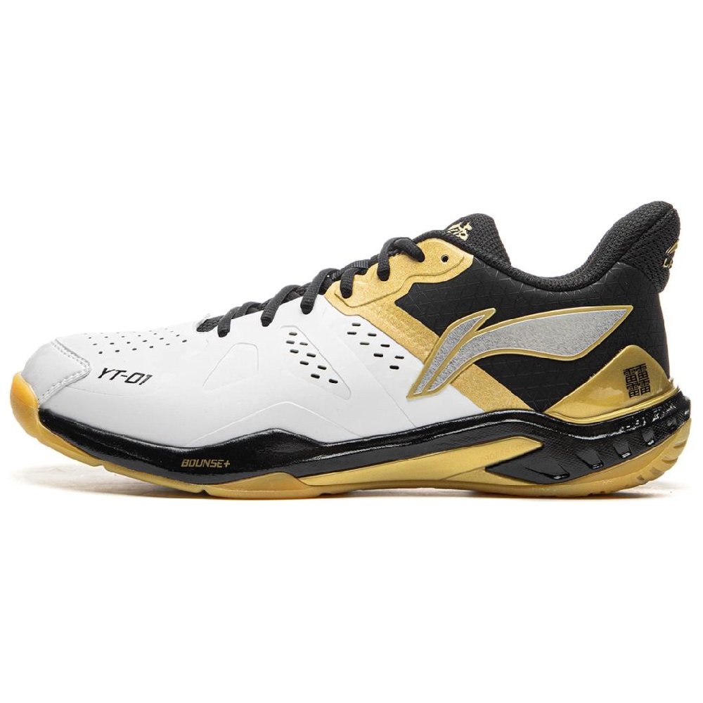 LiNing Cloud Thunder Lightweight Rebound Low Top Badminton Shoes Unisex White Black Gold
