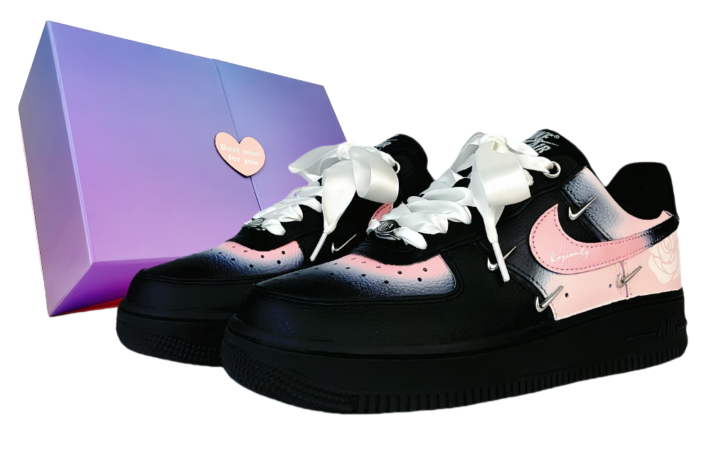 Nike Air Force 1 Anti-Slip Wear-Resistant Low-Top Skateboard Shoes Women's Black Pink Silver