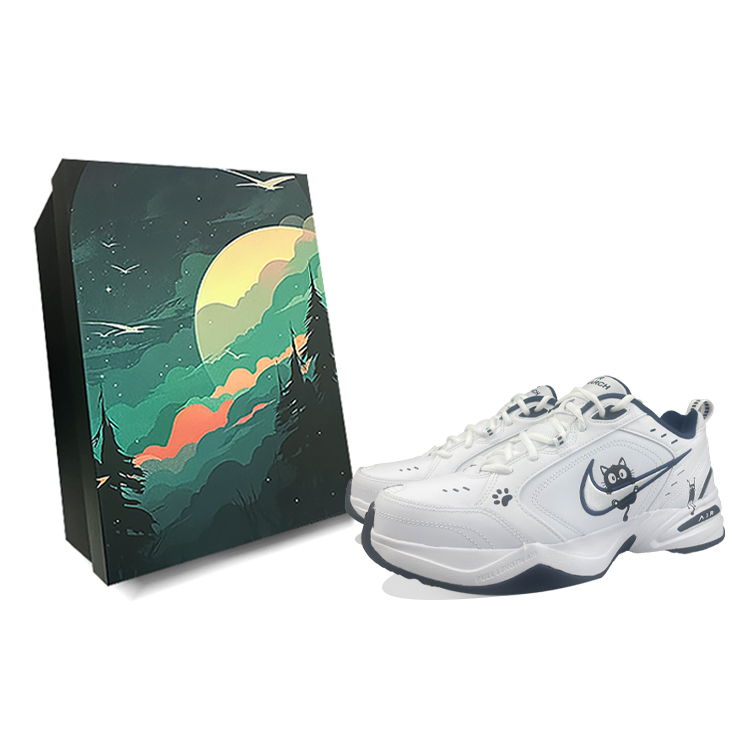 Nike Air Monarch 4 Anti-Slip And Wear-Resistant Height Increasing Low-Top Chunky Sneakers Unisex White Black