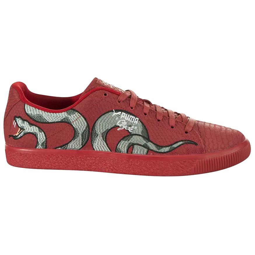 PUMA Clyde Abrasion Resistant Low Top Skateboard Shoes Men's Red