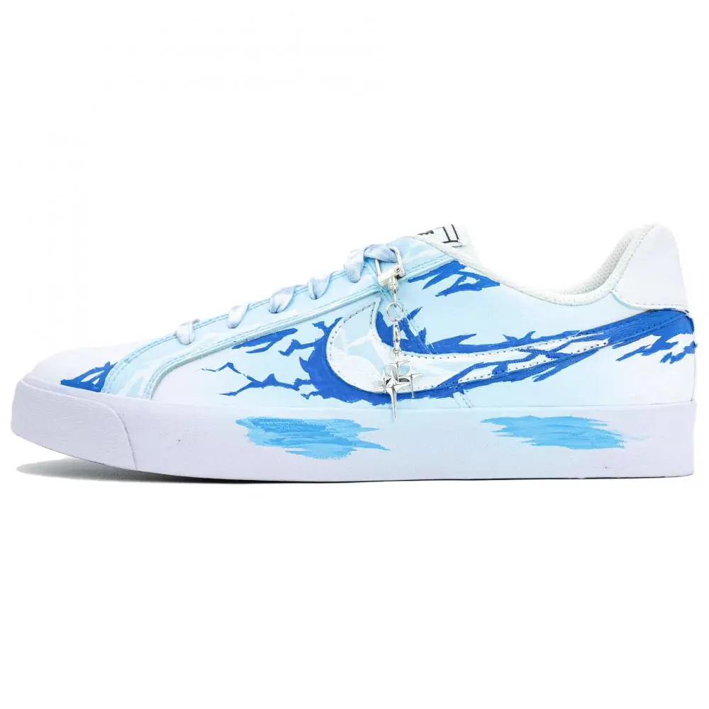 Nike Court Royale 2 Breath Of The Sea Flame Anti Slip Wear Resistant Low Top Skateboard Shoes Unisex White Blue