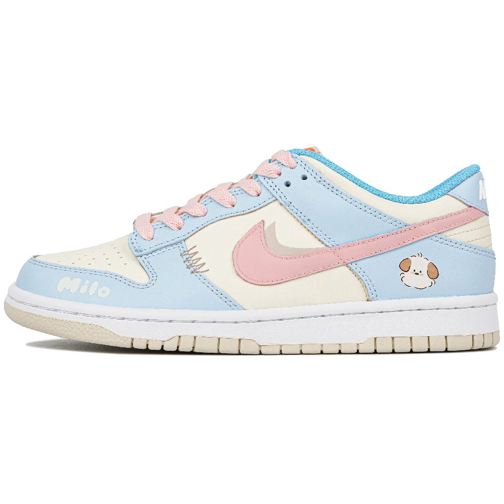 Nike Dunk Anti-Slip Wear-Resistant Low-Top Skateboard Shoes GS White Blue Pink