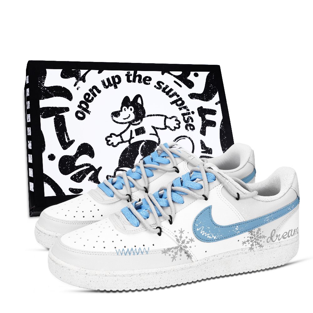 Nike Court Vision 1 Dream Snowflake Box Abrasion Resistant Low Top Skateboard Shoes Unisex Blue White Gray