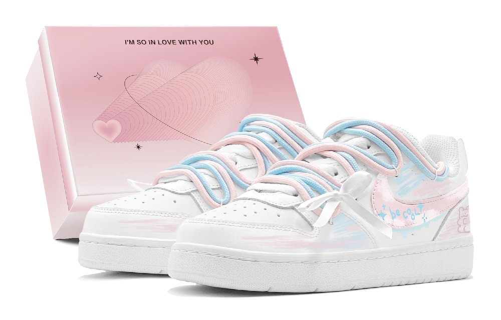 Nike Court Borough Pink Blue Hug Bear Low top Skateboard Shoes Women's Pink