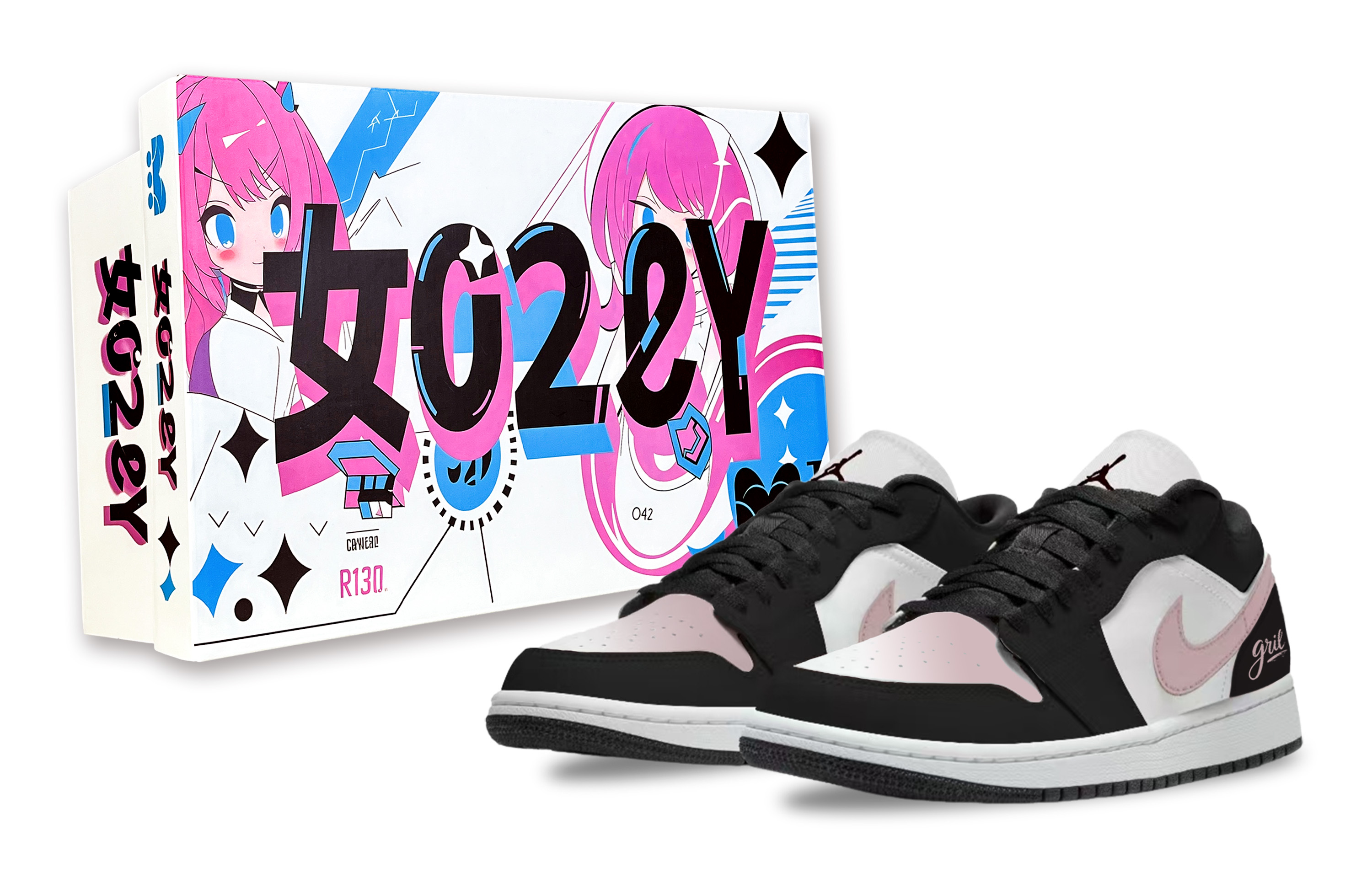 Jordan Air Jordan 1 Illusion, Moon Brew Rouge Abrasion Resistant Low top Vintage Basketball Shoes Unisex Black Pink