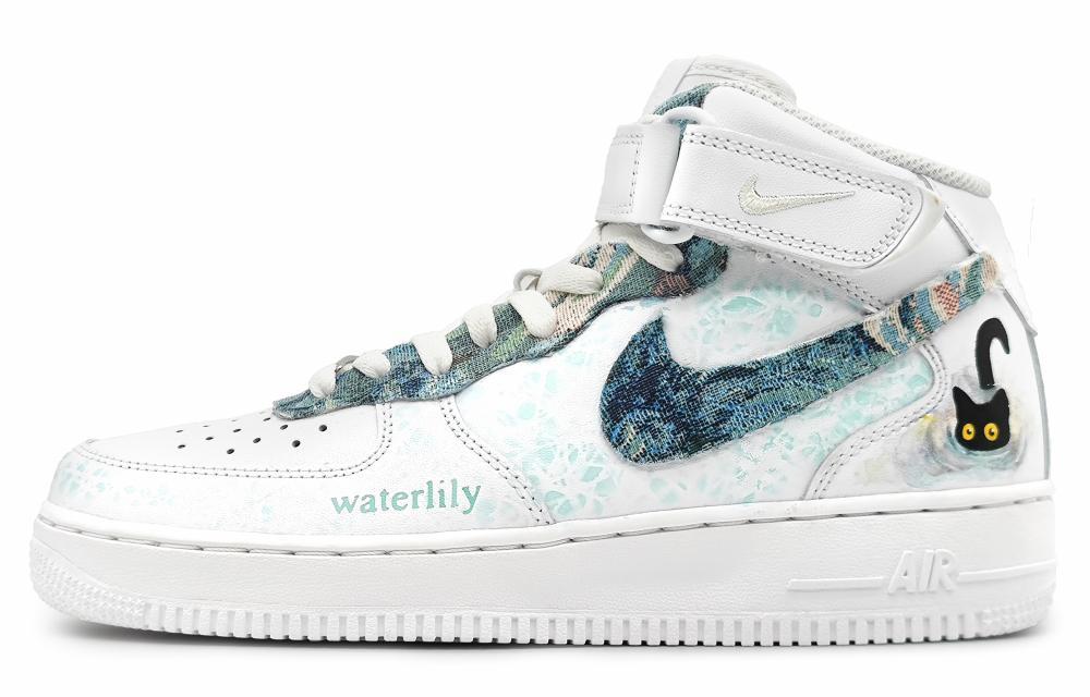 Nike Air Force 1 Anti-Slip And Wear-Resistant Balance Coverage Mid-Top Skateboard Shoes Men's White Cyan