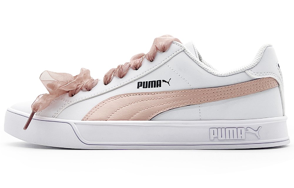 PUMA Smash Vulc Classic Anti-Slip And Wear-Resistant Lightweight Low-Top Skateboard Shoes Unisex White Pink