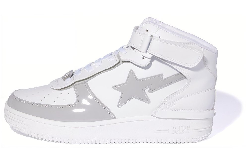 A BATHING APE Bape Mid Mid-Top Stylish Skateboarding Shoes Men's White Gray