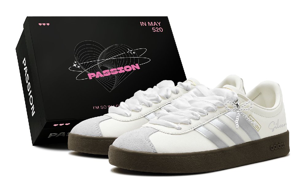 Adidas Vl Court Romantic Beggar Dreamy Ballet Urban Commute Slip-Resistant Low-Top Skateboard Shoes Unisex Silver